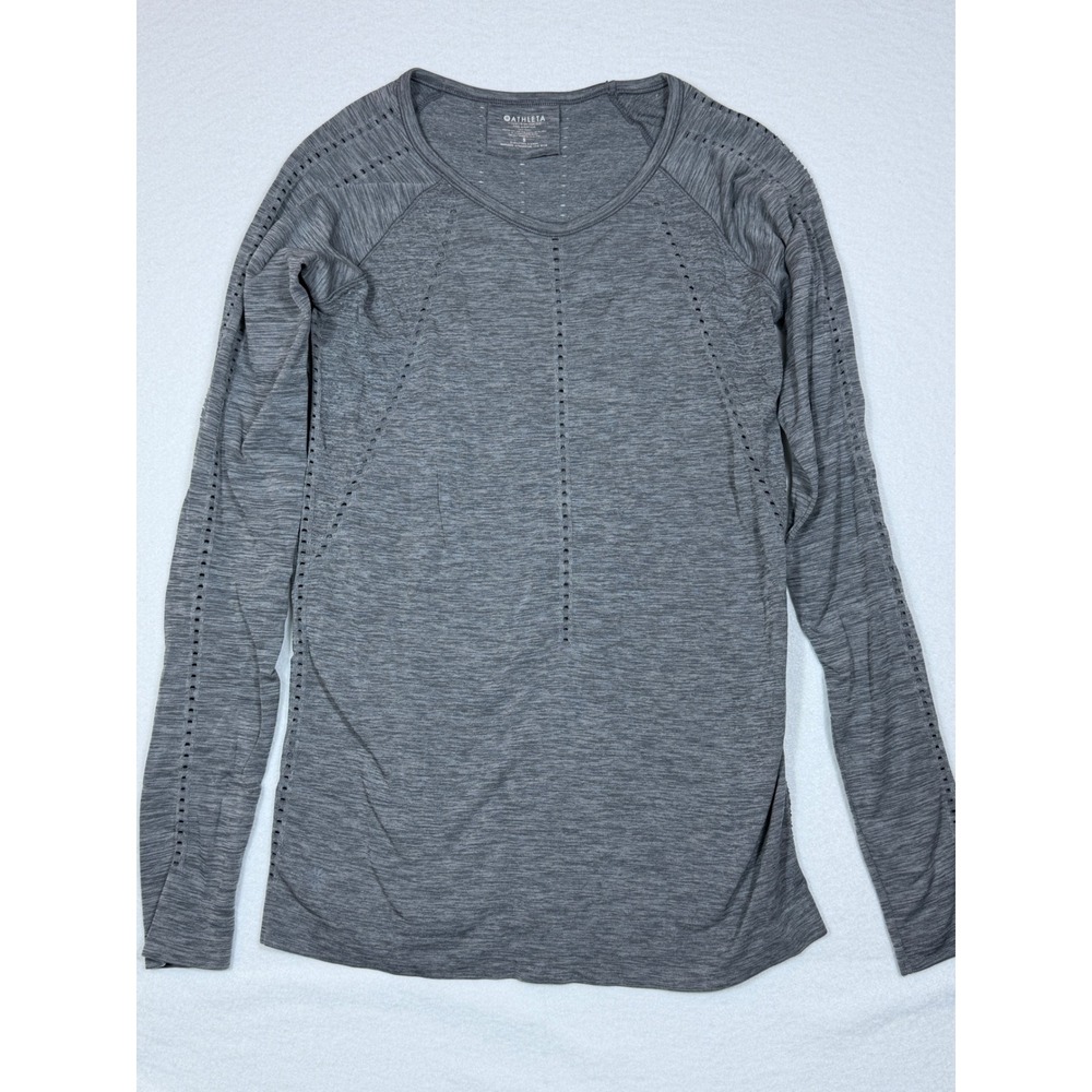 Athleta Gray Foothill Seamless Long Sleeve Athletic Top cut out detail Small